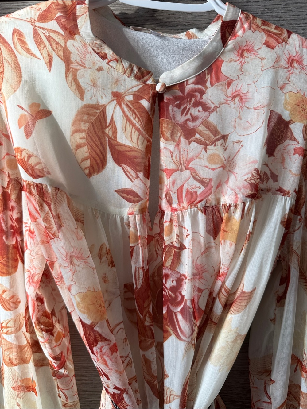 Guess Floral Button-Front Mini Dress in Cream and Rust Orange - Picture 3 of 8